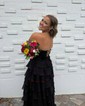 Ball Gown Strapless Chiffon Tiered Prom Dresses With Appliques