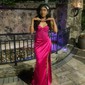 Sheath/Column Strapless Satin Corset Prom Dresses With Beading