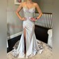 Mermaid V-neck Glitter Prom Dresses With Appliques