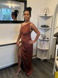 Elegant Black Satin Bodycon One Shoulder Ruffle Prom Dresses