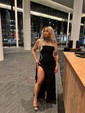 Elegant Black Stretch Crepe Bodycon Ruffle Prom Dresses