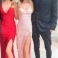 Modest Sheath/Column Satin Sweetheart Split Prom Dresses