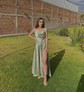 A-line Cowl Neck Satin Prom Dresses with Slit