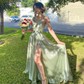 A-line Cowl Neck Satin Prom Dresses with Slit