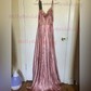 A-line Cowl Neck Satin Prom Dresses with Slit
