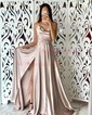 A-line Cowl Neck Satin Prom Dresses with Slit
