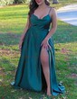A-line Cowl Neck Satin Prom Dresses with Slit