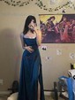 A-line Cowl Neck Satin Prom Dresses with Slit