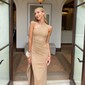 Glitter Sheath/Column One Shoulder Cut Out Ruffle Prom Dresses
