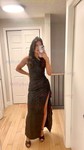 Glitter Sheath/Column One Shoulder Cut Out Ruffle Prom Dresses