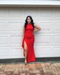 Elegant Black Stretch Crepe Sheath/Column Ruffle Prom Dresses