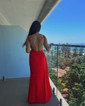 Elegant Black Stretch Crepe Sheath/Column Ruffle Prom Dresses