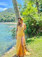 Petite Sheath/Column Satin V-neck Lace-Up Split Prom Dresses