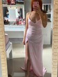 Petite Sheath/Column Satin V-neck Lace-Up Split Prom Dresses