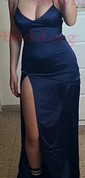 Petite Sheath/Column Satin V-neck Lace-Up Split Prom Dresses