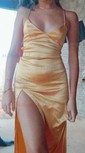 Petite Sheath/Column Satin V-neck Lace-Up Split Prom Dresses