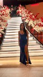 Petite Black Satin Sheath/Column V-neck Split Prom Dresses