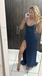 Petite Black Satin Sheath/Column V-neck Split Prom Dresses