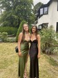 Petite Black Satin Sheath/Column V-neck Split Prom Dresses