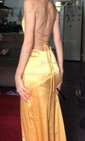 Petite Burgundy Satin Sheath/Column V-neck Split Prom Dresses