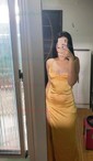 Petite Burgundy Satin Sheath/Column V-neck Split Prom Dresses