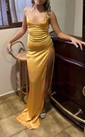 Petite Burgundy Satin Sheath/Column V-neck Split Prom Dresses