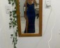 Petite Burgundy Satin Sheath/Column V-neck Split Prom Dresses