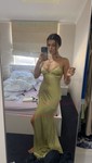 Petite Gold Satin Sheath/Column V-neck Split Prom Dresses