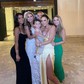 Petite Gold Satin Sheath/Column V-neck Split Prom Dresses