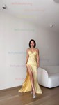 Petite Sheath/Column Satin V-neck Lace-Up Split Prom Dresses