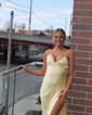 Petite Sheath/Column Satin V-neck Lace-Up Split Prom Dresses