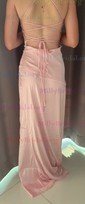 Petite Sheath/Column Satin V-neck Lace-Up Split Prom Dresses