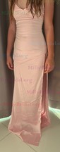 Petite Sheath/Column Satin V-neck Lace-Up Split Prom Dresses