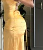 Petite Sheath/Column Satin V-neck Lace-Up Split Prom Dresses