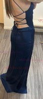 Petite Sheath/Column Satin V-neck Lace-Up Split Prom Dresses
