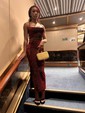 Glitter Sheath/Column Square Neck Split Prom Dresses