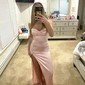 Modest Black Satin Sheath/Column Sweetheart Split Prom Dresses