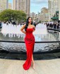 Sheath/Column Strapless Satin Corset Prom Dresses With Ruched