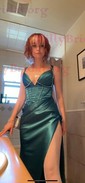 Sheath/Column V-neck Satin Corset Prom Dresses With Ruched