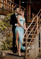 Sheath/Column V-neck Satin Corset Prom Dresses With Ruched