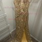Sheath/Column V-neck Sparkly Sequin Prom Dresses With Appliques