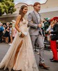 A-line V-neck Ruched Tulle Prom Dresses With Star