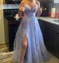 A-line V-neck Ruched Tulle Prom Dresses With Star