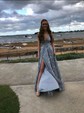 A-line V-neck Ruched Tulle Prom Dresses With Star
