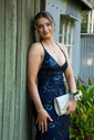 Mermaid V-neck Backless Sparkly Sequin Prom Dresses