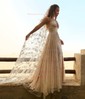 A-line V-neck Lace Sparkly Prom Dresses With Star