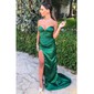 Sheath/Column V-neck Satin Prom Dresses With Ruched