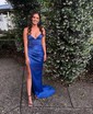 Sheath/Column V-neck Satin Prom Dresses With Ruched