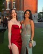 Sheath/Column V-neck Satin Prom Dresses With Ruched