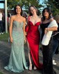 Sheath/Column V-neck Satin Prom Dresses With Ruched